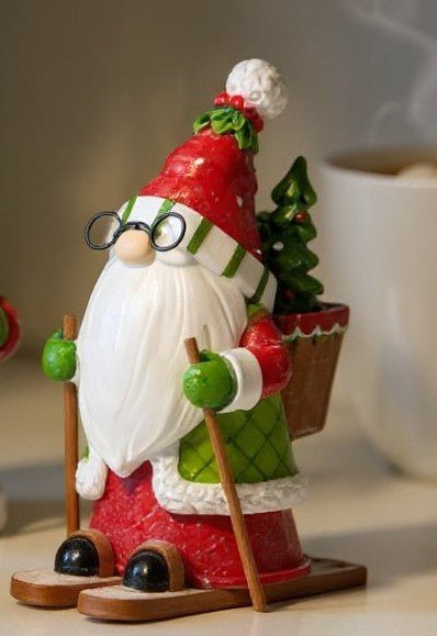 9" Holly - Day Skiing Santa Gnome - Nifty Decor & More