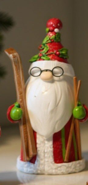 9" Holly - Day Skiing Santa Gnome - Nifty Decor & More