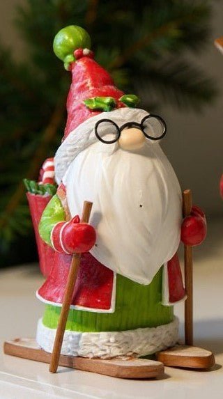 9" Holly - Day Skiing Santa Gnome - Nifty Decor & More