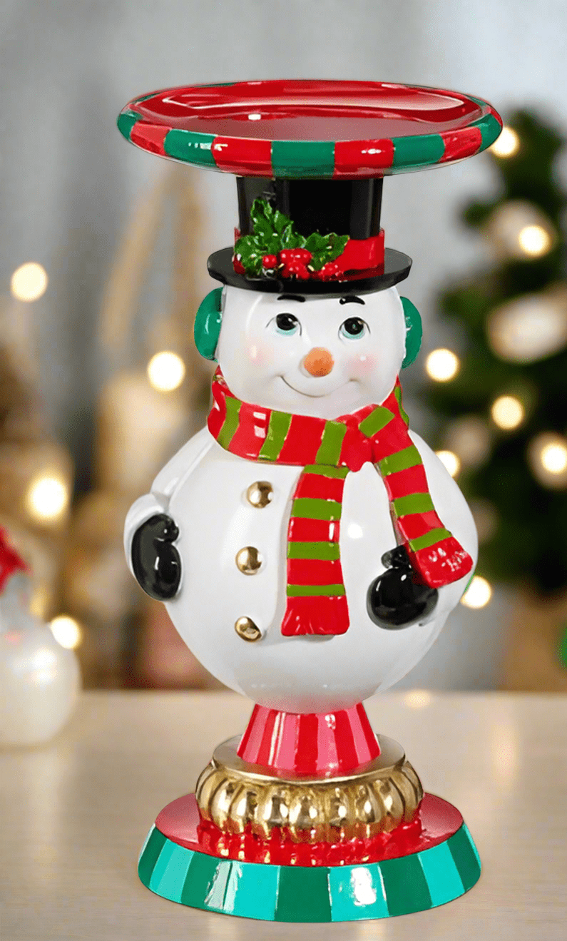 9" Retro Snowman Candle Stand - Vintage Style Christmas Pillar Holder - Nifty Decor & More