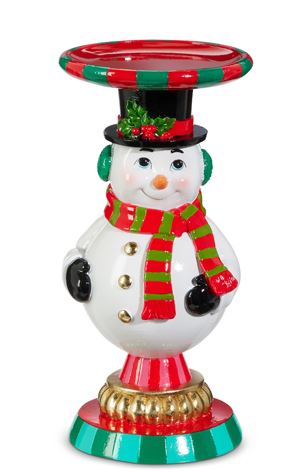 9" Retro Snowman Candle Stand - Vintage Style Christmas Pillar Holder - Nifty Decor & More