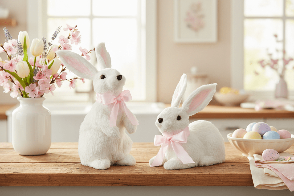 9" White Bunnies Set - Nifty Decor & More