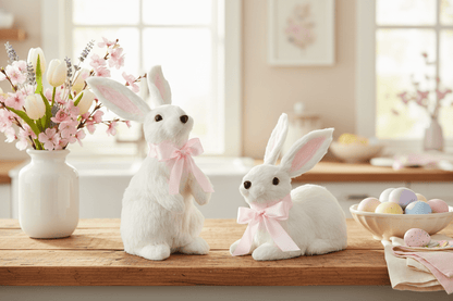 9" White Bunnies Set - Nifty Decor & More