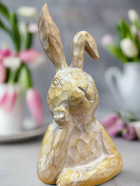 Beige Thinking Bunny - Adorable Resin Spring Decor for Home, Easter Decorations, Cute Rabbit Figurine, Seasonal Accent Piece Bunny figurine