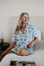 Toile Print Pajamas with Coquette Bows, Adorable Soft Sleepwear for Cozy Nights, Perfect Gift for Girls & Ladies Who Love Cute PJs