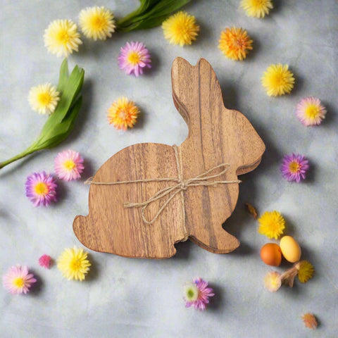 Easter Bunny Coasters Set of 4 - Cute Wood Drink Coasters, Spring Decor, Adorable Gift for Easter & Home Easter Shelf Sitter