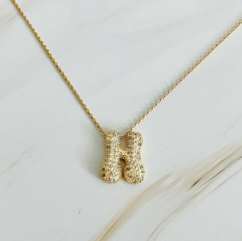 Crystal Bubble Initial Necklace, Sparkling Preppy Charm Necklace, Trendy Accessory for Women, Gift Idea Accessories H