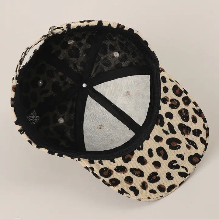 Leopard Print Ribbed Baseball Cap