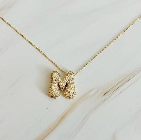 Crystal Bubble Initial Necklace, Sparkling Preppy Charm Necklace, Trendy Accessory for Women, Gift Idea Accessories M