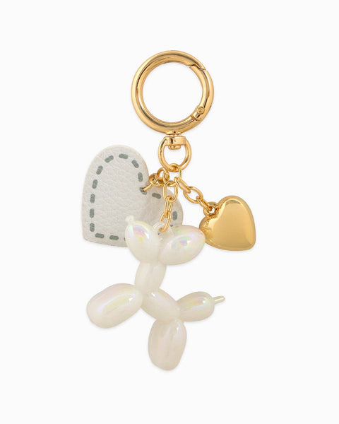 Chrome Color Balloon Dog with Heart Bag Charm Bag charm White