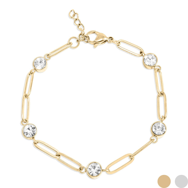 18K Gold PVD Station Stone Stone Paperclip Chain Bracelet Bracelet Chain