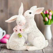 Bunny Couple with Flowers Bunny figurine