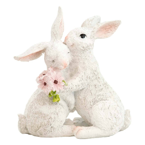 Bunny Couple with Flowers Bunny figurine