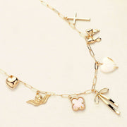 Bow Heart Cross Quatrefoil Angel Charm Necklace, Delicate Symbolic Jewelry for Faith and Style, Ideal Gift for Her Birthday or Christmas charm necklace
