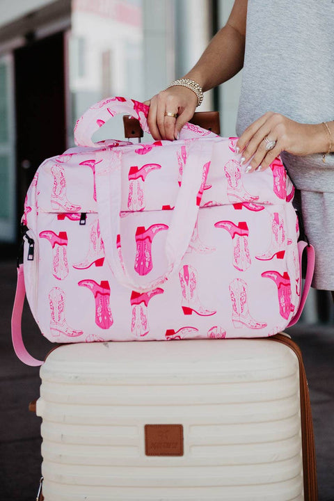 Western Boots Light Pink Weekender Bag, Trendy Travel Tote for Weekend Trips, Sweet Gift for Travelers Tote Bag