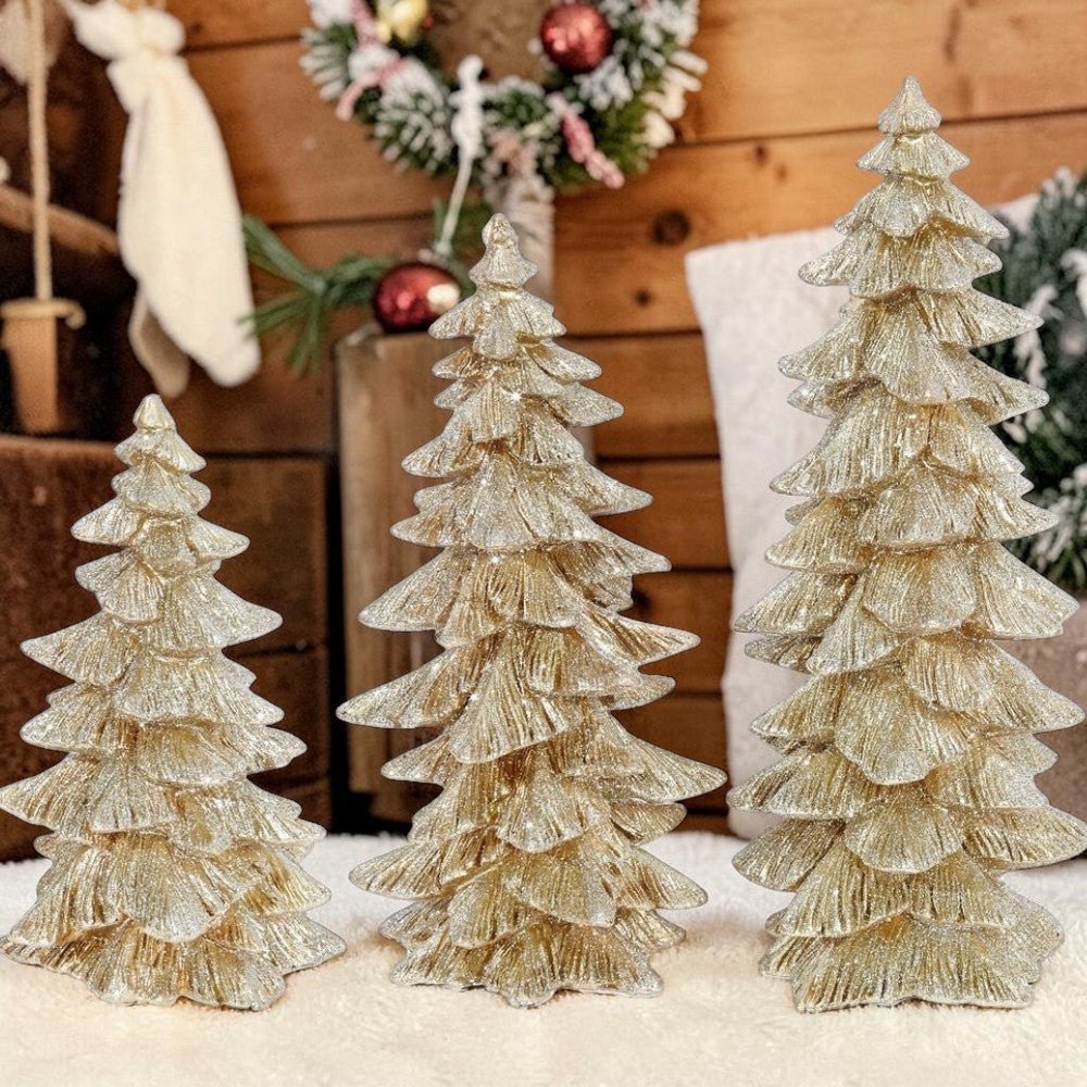 9.5" Gold Glitter Trees - Nifty Decor & More