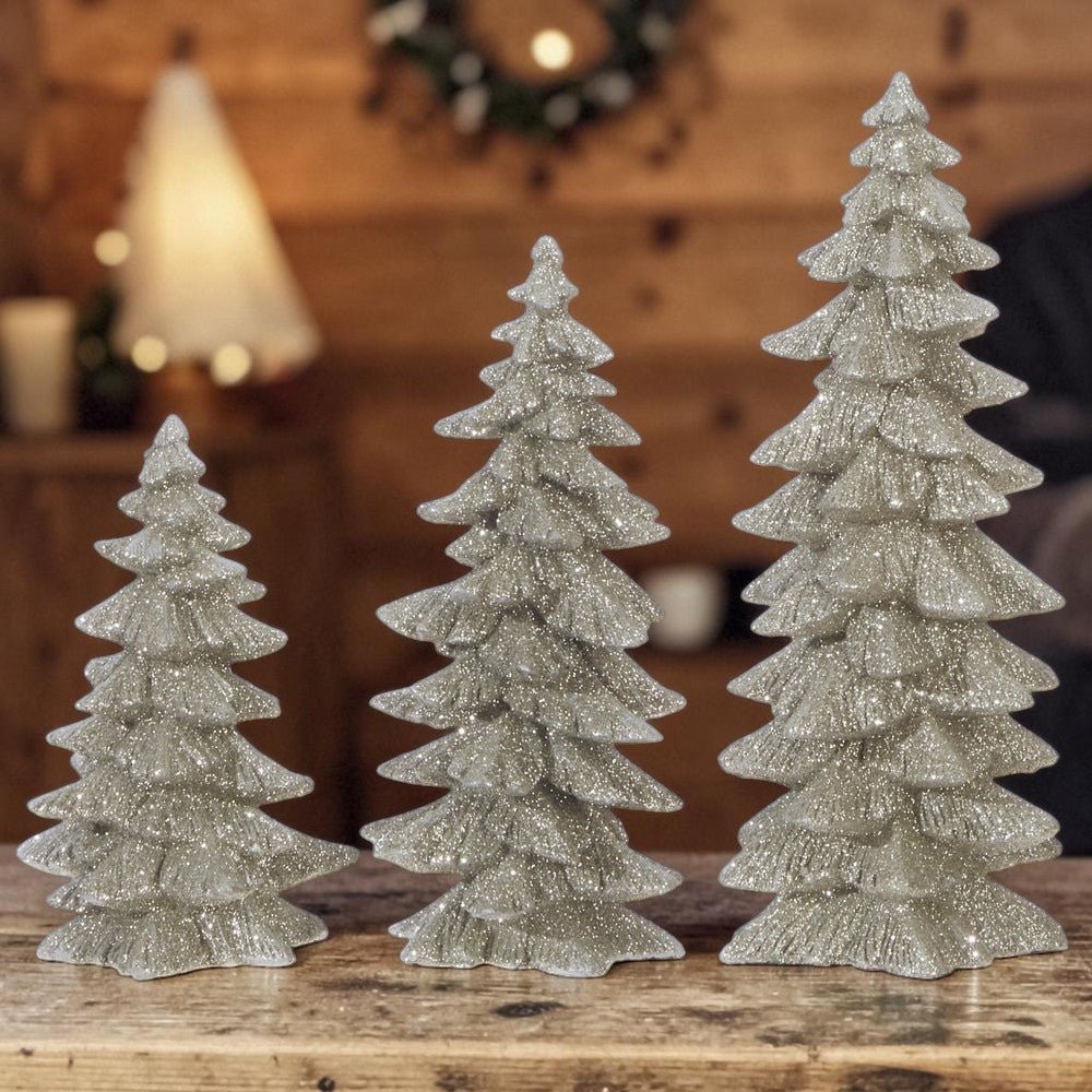9.5" Silver Glittered Trees - Nifty Decor & More