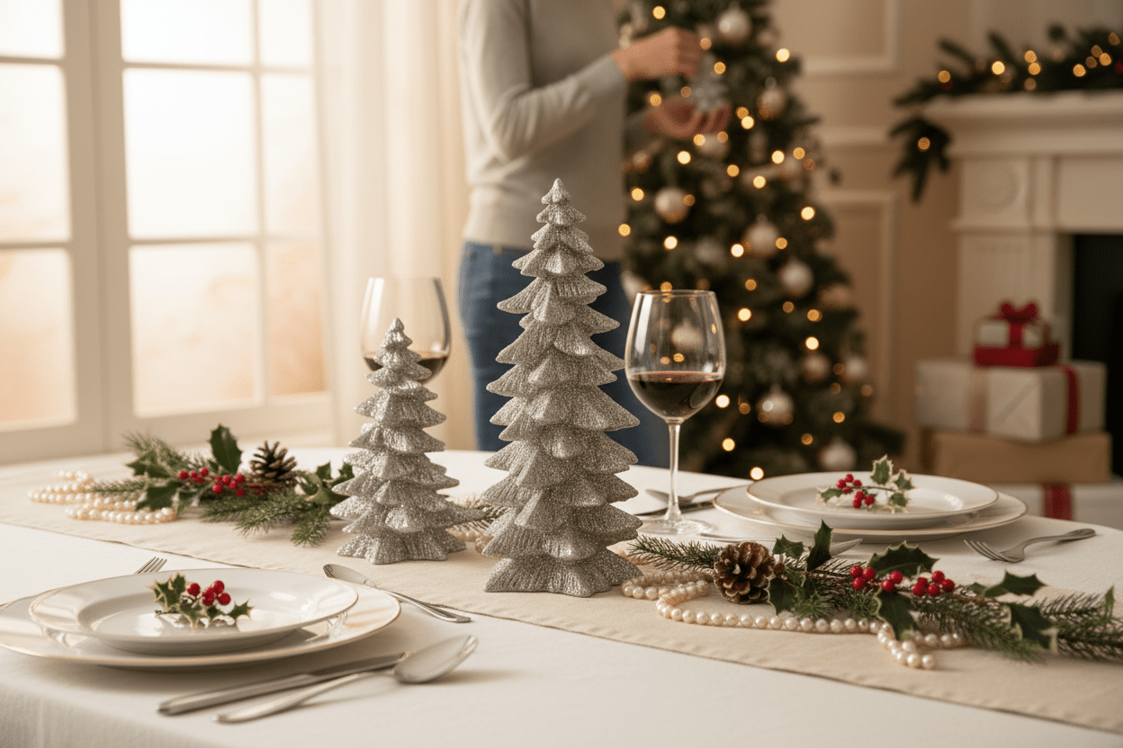 9.5" Silver Glittered Trees - Nifty Decor & More