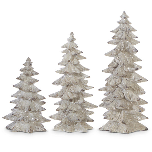 9.5" White Glittered Trees - Nifty Decor & More