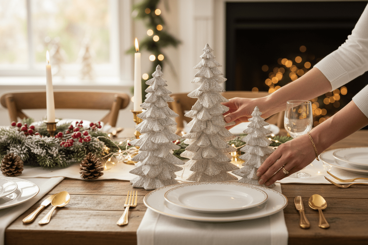 9.5" White Glittered Trees - Nifty Decor & More