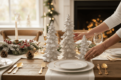 9.5" White Glittered Trees - Nifty Decor & More