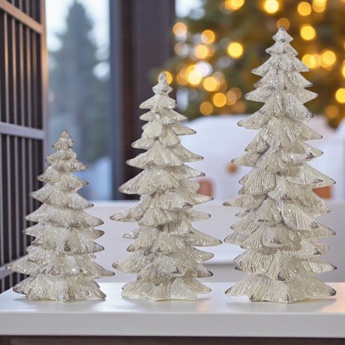 9.5" White Glittered Trees