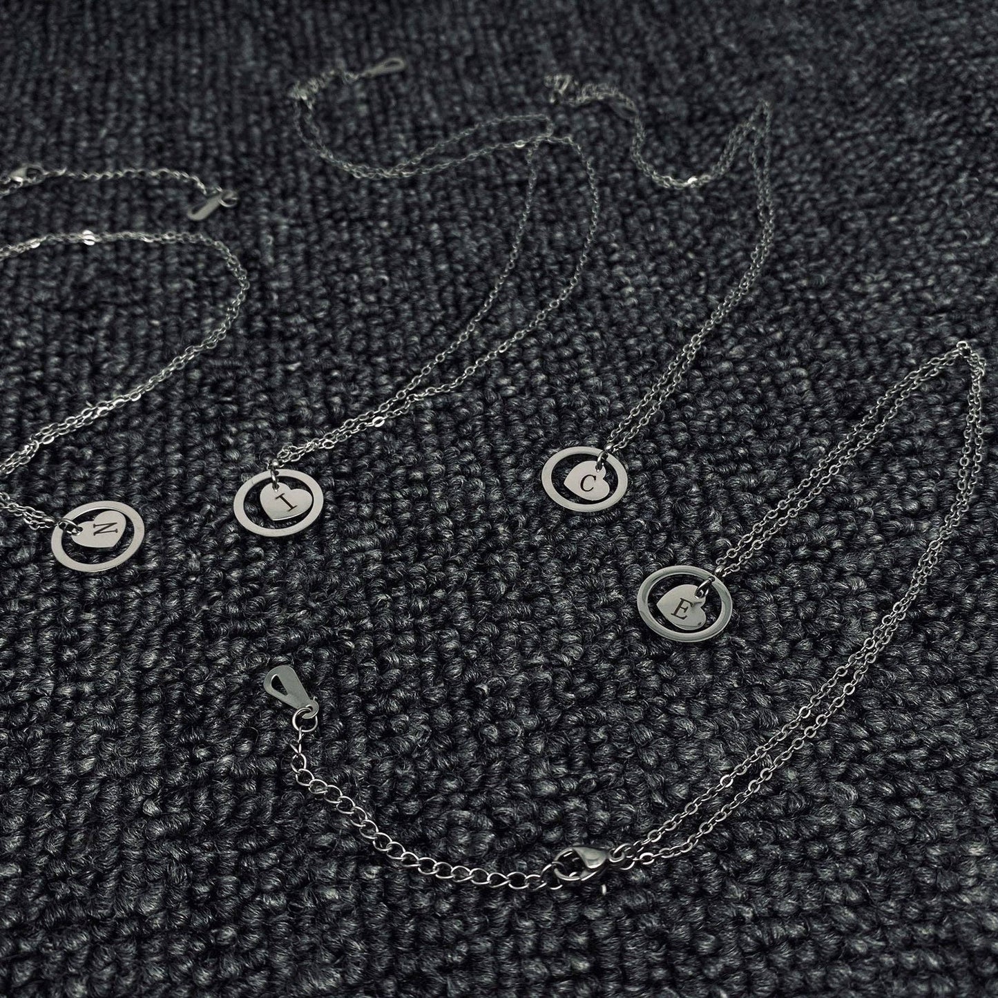 Initial Heart Charm In Ring Stainless Steel Necklace Initial Necklace