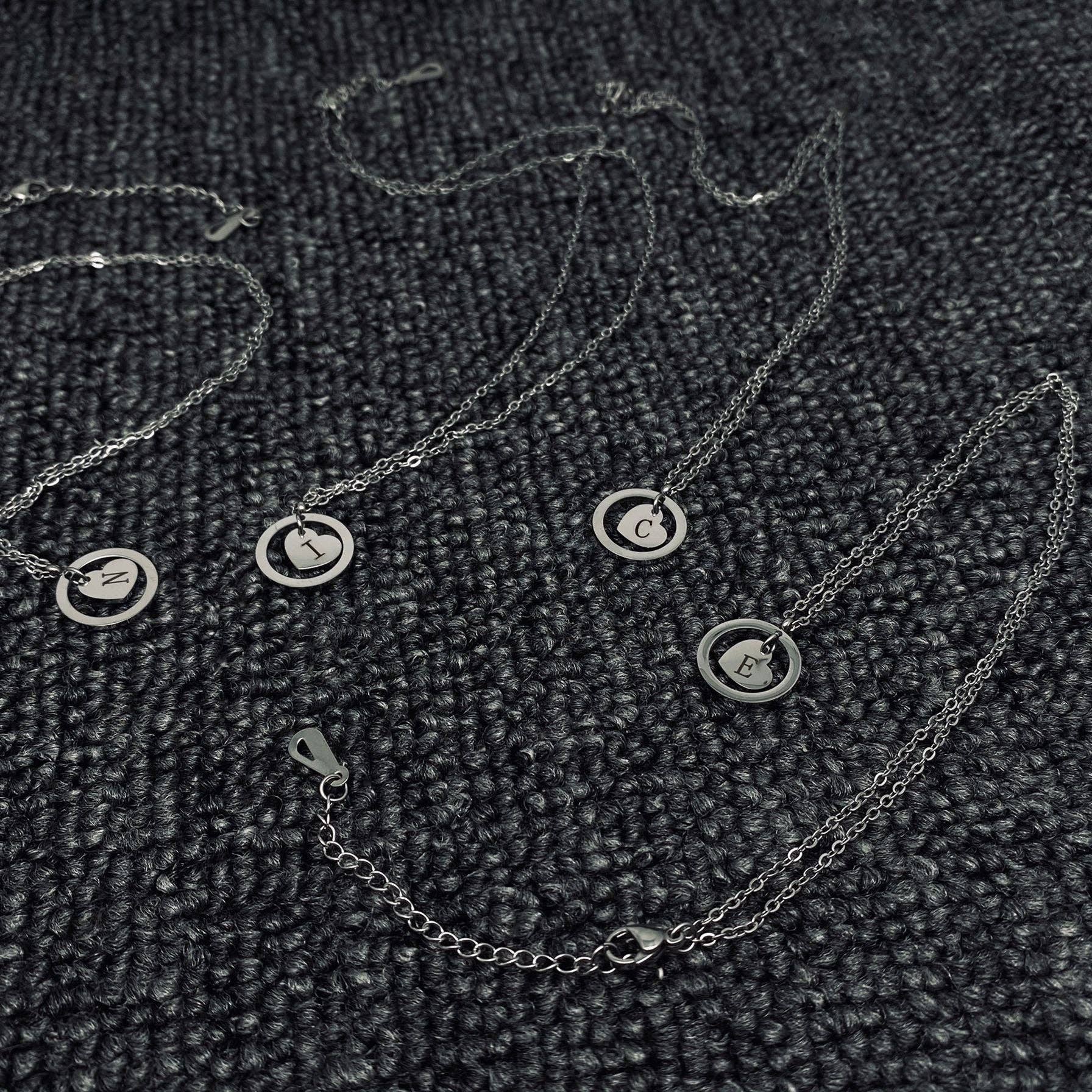 Initial Heart Charm In Ring Stainless Steel Necklace Initial Necklace