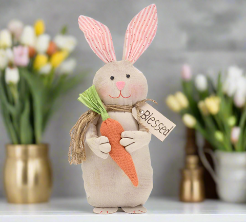 Natural Color Bunny with Blessed Tag | Spring Decor, Farmhouse Easter Decor, Bunny Decoration, Easter Gifts & Home Accents