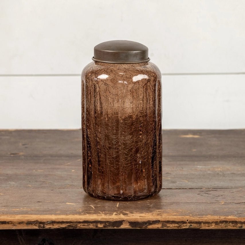 9.75" Amber Glass Jar with Antique Lid - Nifty Decor & More