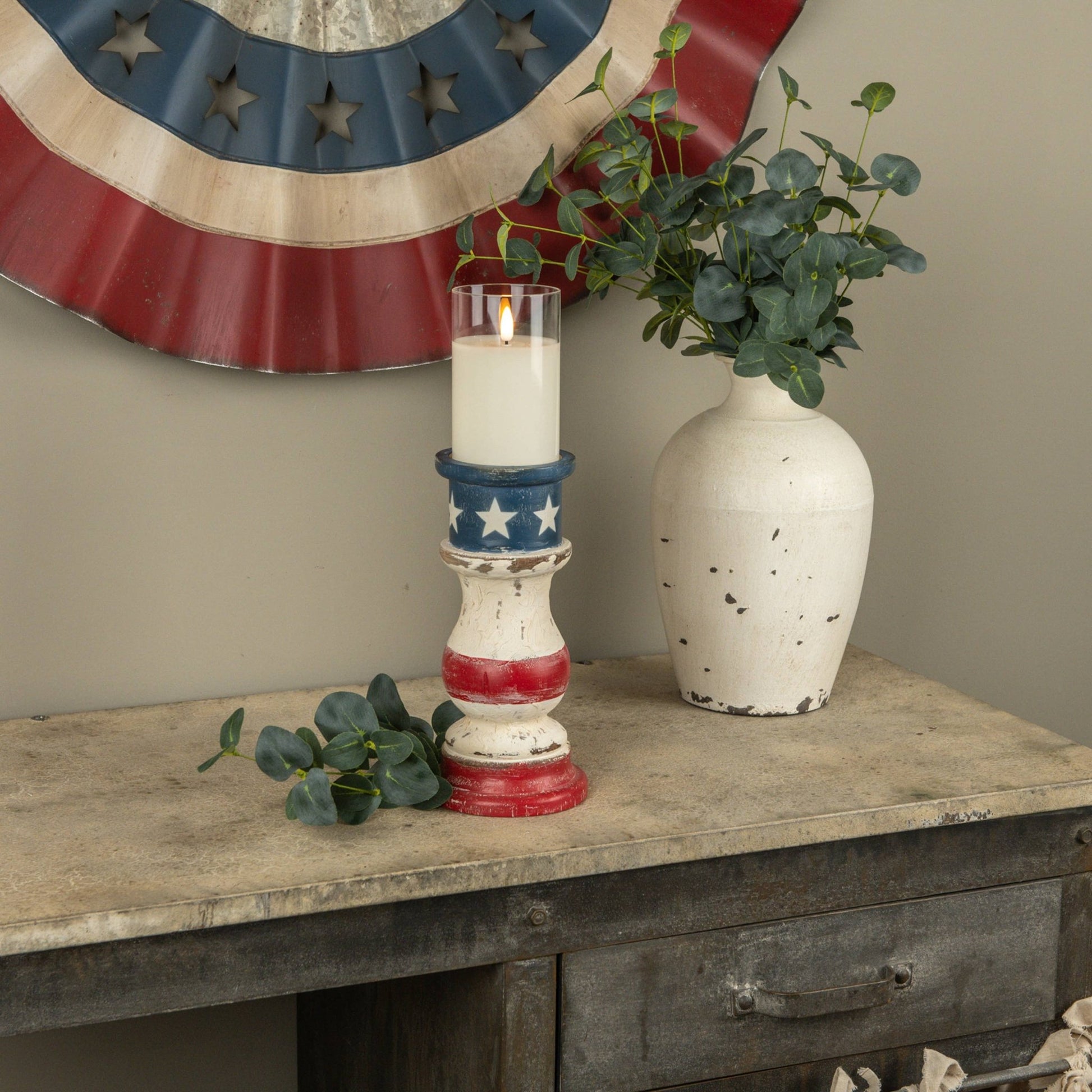 9.75 - inch Patriotic Pillar Candle Holder - Nifty Decor & More