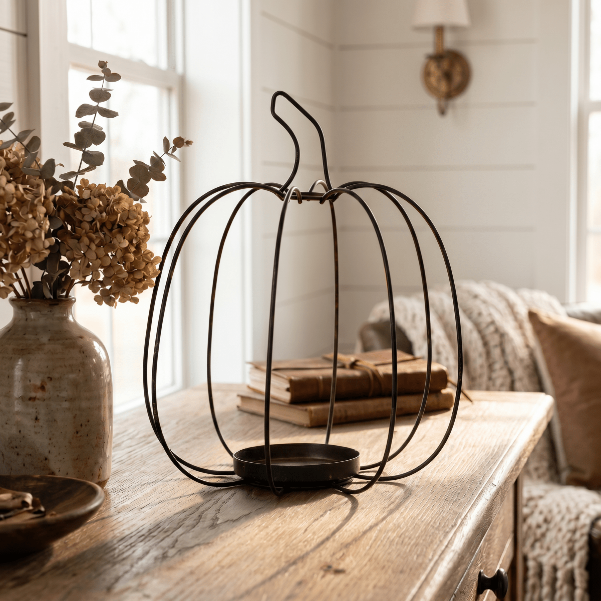 9.75" Metal Pumpkin Candle Holder - Nifty Decor & More