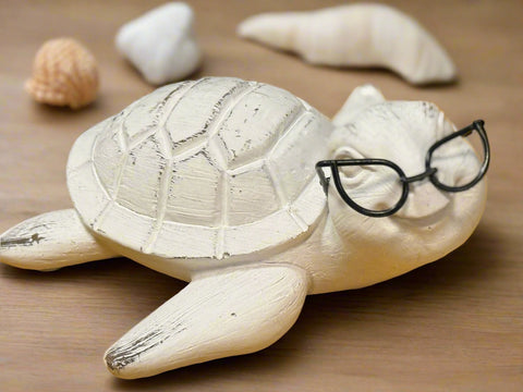 Turtle with Glasses: Ocean Decor, Sea Life Home Decor, Nautical Accent, Coastal Art, Unique Gift for Ocean Lovers Summer Shelf Sitter