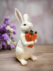 Bunny with Carrots Resin Figurine | Cute Decor for Easter & Spring | Handmade Rabbit Figure for Home Bunny figurine