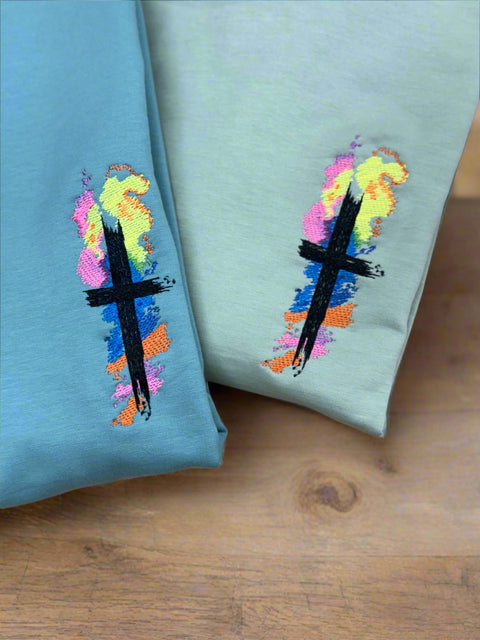 Embroidered Watercolor Cross Sweater | Christian Sweater for Women | Religious Gift | Faith-Inspired Fashion