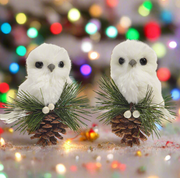 RAZ - 4.5" White Owl on Pinecone christmas accent piece