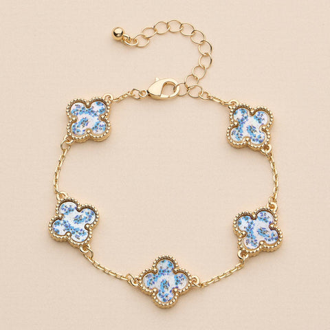 Multi Floral Shape Charm Bracelet in Shell One 5SB21068 Blue/Flower