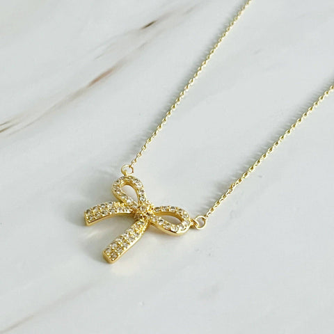 Simply Shine Bow Necklace, Delicate Chic Preppy Design for Stylish Women, Great Gift for Anniversaries or Holidays Necklace
