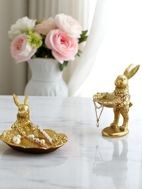 European Retro Rabbit Figurine, Vintage Resin Bunny Art Decor, Collectible Animal Sculpture for Home & Garden table decor