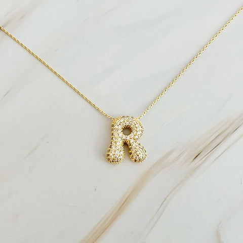 Crystal Bubble Initial Necklace, Sparkling Preppy Charm Necklace, Trendy Accessory for Women, Gift Idea Accessories R