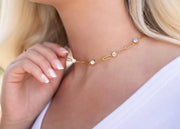 18K Gold PVD Steel Station Stone Paperclip Chain Necklace| 14" +02" Chain Necklace