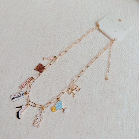 Mrs. Bride Cocktail Bow Charm Necklace, Chic Preppy Style, Perfect Bridal Accessory, Wedding Gift for Bride-to-Be Accessories