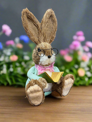 RAZ - 11.75" Reading Bunny Spring Decor, Cute Bunny Home Decor, Easter Decorations, Whimsical Table Centerpiece & Gift