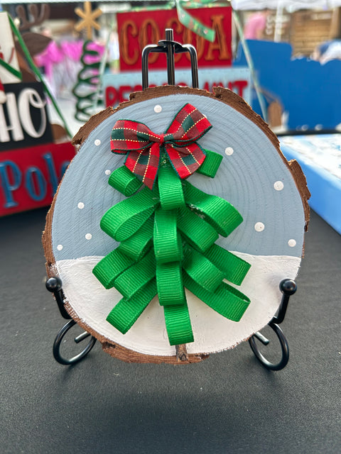 Wood Slice Ribbon Tree  Green  