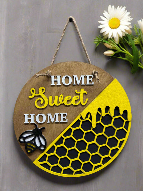 Honey Bee Wall Decor | Springtime Bumble Bee Home Accent | Cute Bee Wall Art Door hanger Home Sweet Home