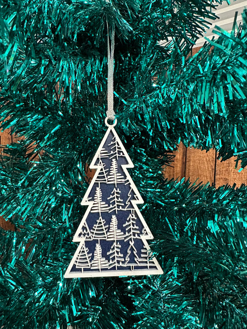 Snowflake Christmas Tree Ornaments  Tree 2 - Blue  