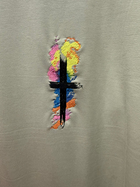 Embroidered Watercolor Cross Sweater