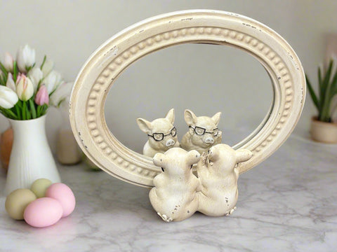 RAZ - 8.75" Pigs with Glasses Mirrored Decor