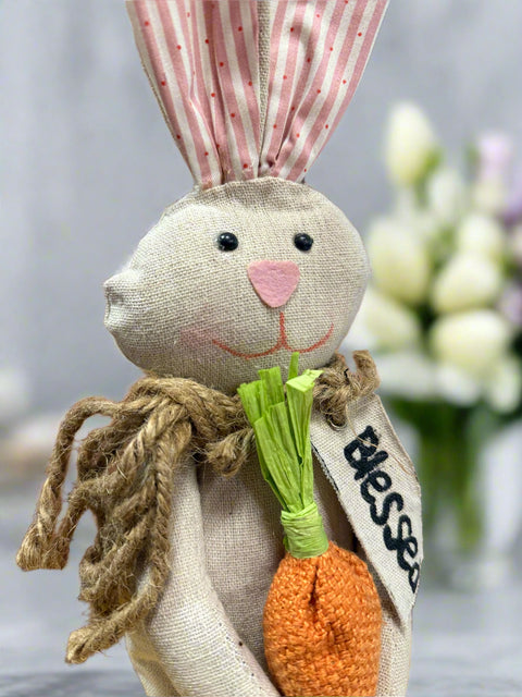 Natural Color Bunny with Blessed Tag | Spring Decor, Farmhouse Easter Decor, Bunny Decoration, Easter Gifts & Home Accents