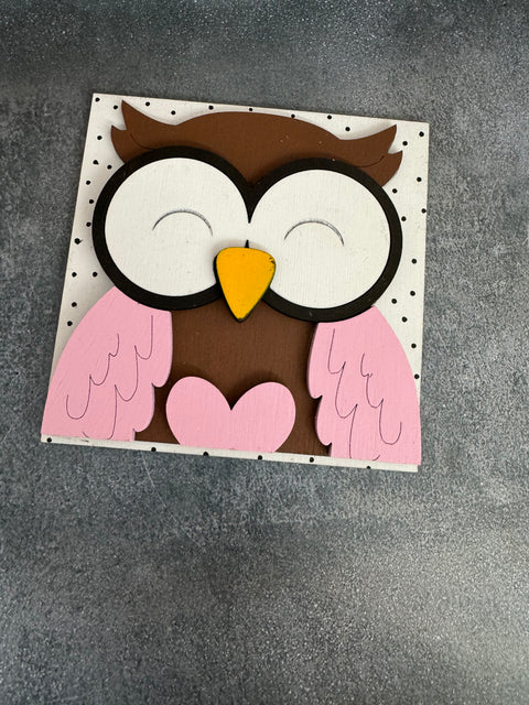 Mini Valentine Leaning Sandwich Board Tiles Interchangeable Add On Owl with Pink Heart  